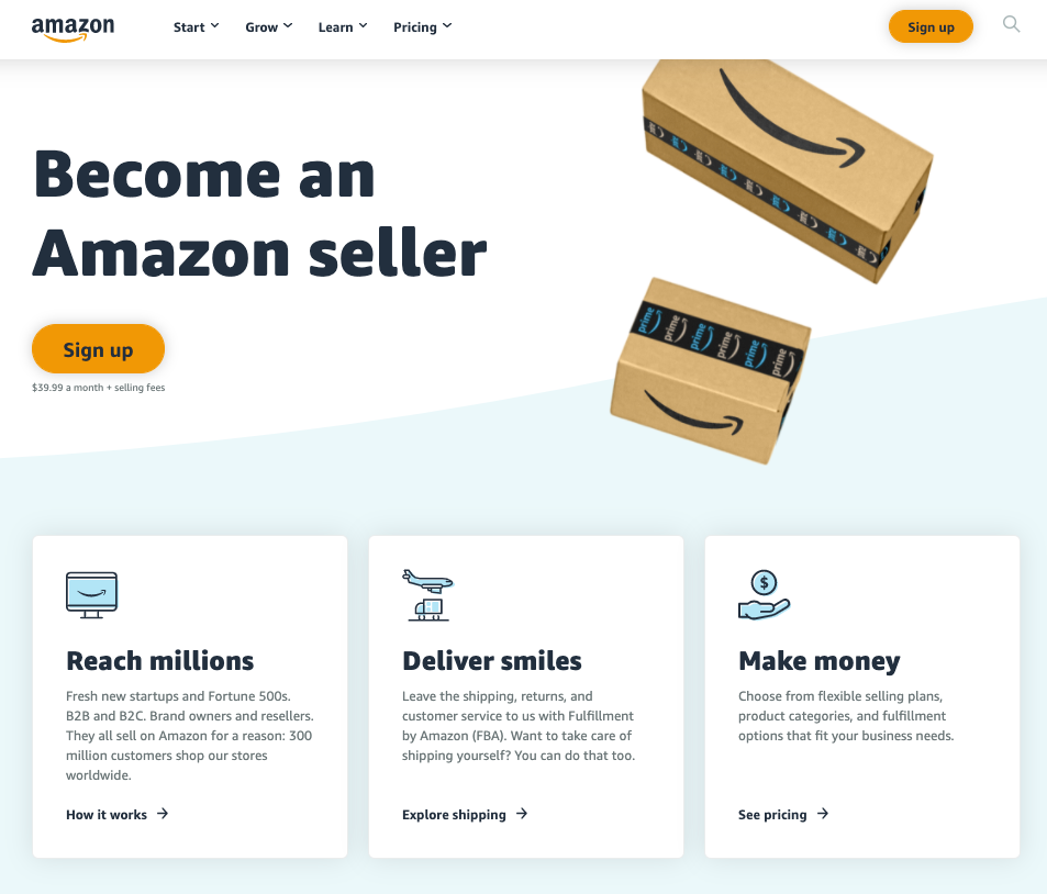 amazon seller signup page